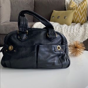 Black leather top handle purse
